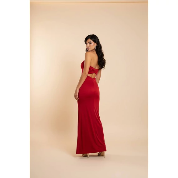 Hátul fűzős pánt nélküli  alkalmi ruha piros színben